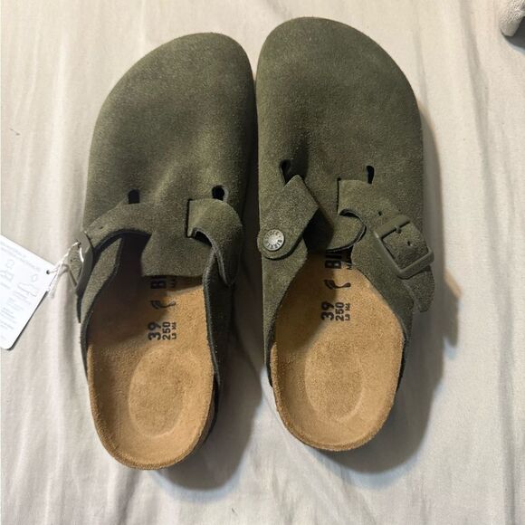 Birkenstock Boston Soft Footbed Suede Leather - Olive Green 9 - Picture 2 of 7